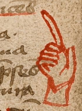 Picture of manicule from AM 76 8vo